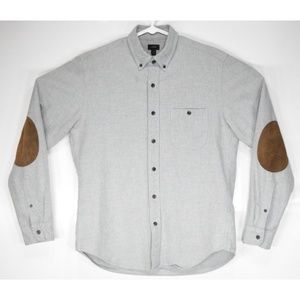 J.Crew Gray Leather Rugged Elbow-Patch Button Down